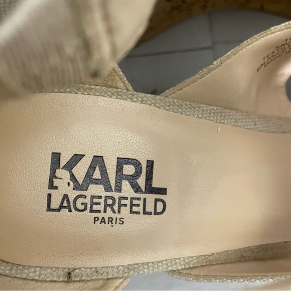 KARL LAGERFELD Savoie Canvas Cork Wedge Heel Open Toe Sandals - Picture 8 of 10